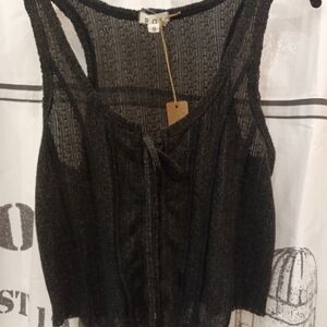 Drape Sheer Knit Camisole with Front Tie - Black